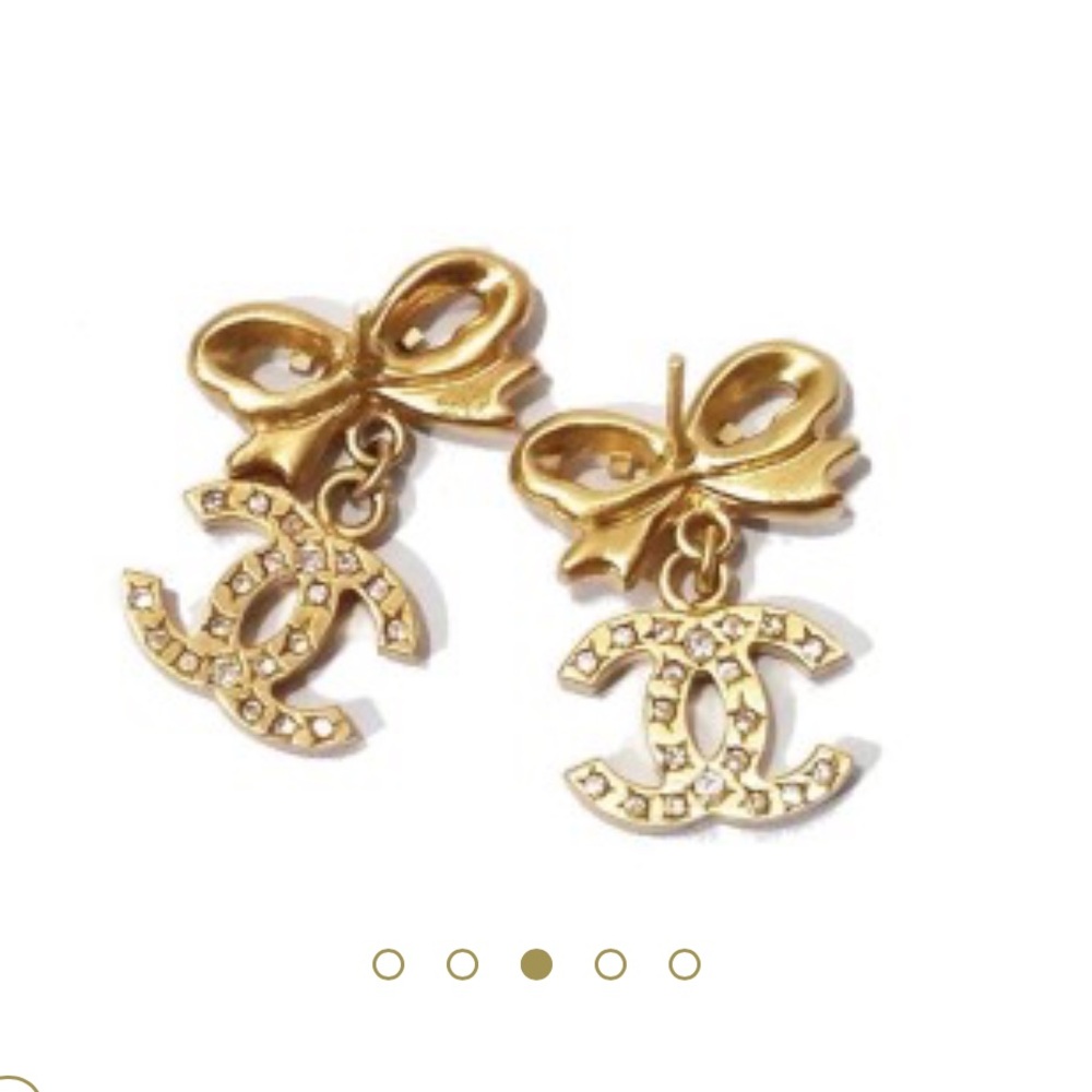 CHANEL Gold Bow and Logo Earrings